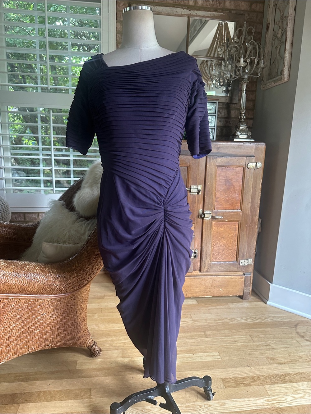 TADASHI SHOJI RUCHED EVENING FORMAL DRESS XL STRETCH